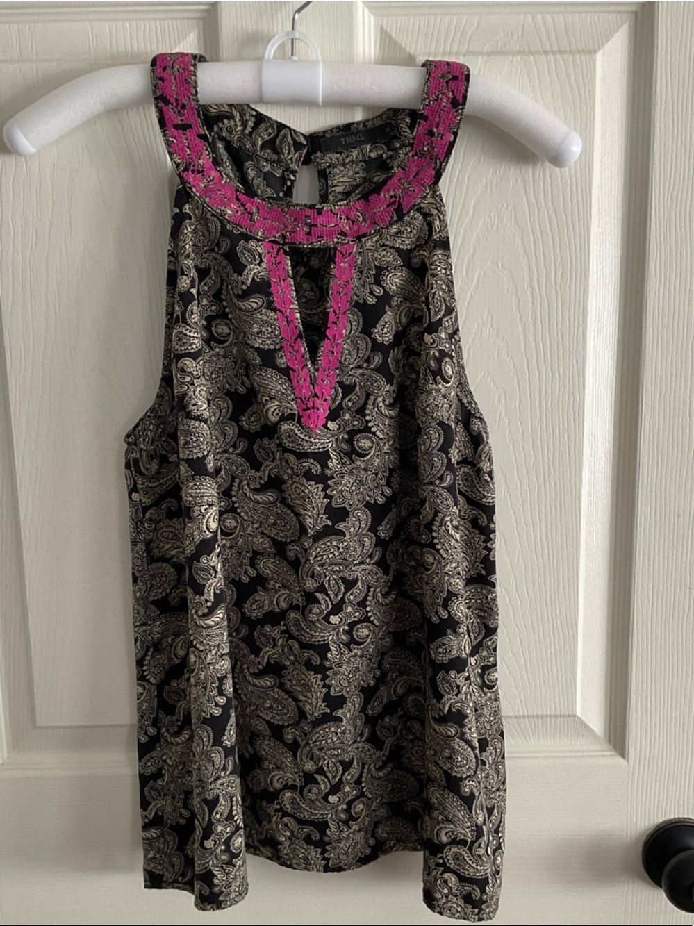 THML Black and Pink Paisley Halter Camisole